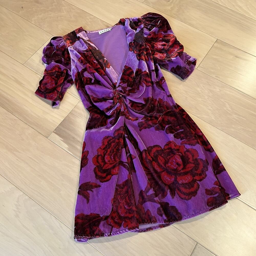 RHODE Leanna Velour Floral Mini Dress Women’s Small - Picture 2 of 10